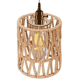 Handwoven Boho Rattan Lampshade, 5.9″ H x 4.72″ D, Natural Brown Round Shade for Bedroom, Living Room, Dining Room, Pendant, Wall Sconces, Floor Lamps