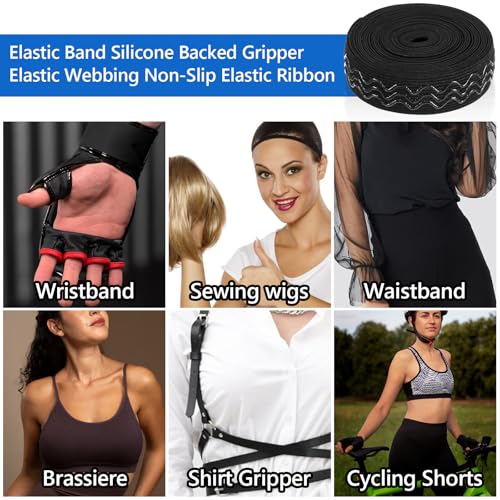 Miniatura 5 de Tiesome Banda Elástica De Silicona, 2,5 Cm De Ancho, Banda Elástica Negra Para Coser, Banda Elástica Con Ondas Antideslizantes De Silicona Para Ropa, Pelucas, Cinturones