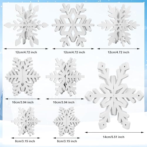 16 Pcs Christmas Snowflake Wooden Decor Winter 3D Snowflake Tabletop Sign Christmas Tiered Tray Decorations White Snowflake Wood Blocks Centerpiece for Xmas Wonderland Party Home Table Decor - Image 3