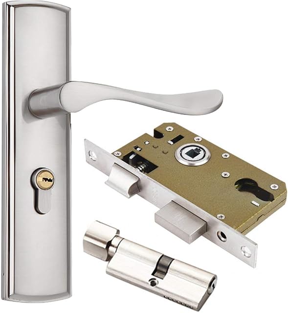 Qrity Door Handle Lever, Euro Lever Lock, Handle Lock, 2 Lever Lock, Cylinder, 3 Copper Keys, Zinc Alloy