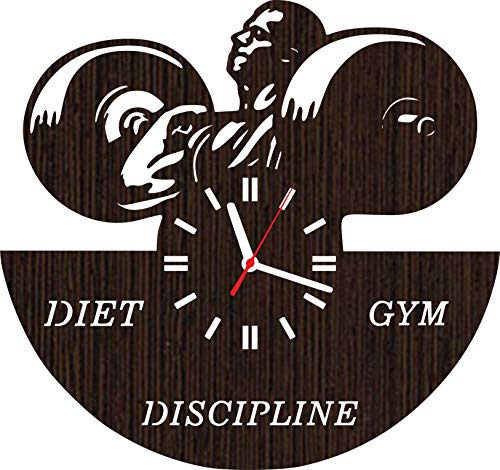 Lovelygift4you Wooden Wall Clock Sports Bodybuilding Gifts for Men Women him her Husband Home Decor Art Decorations Powerlifting Fitness Crossfit Weightlifting Strongman Armwrestling Gym