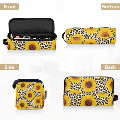 Bolsa organizadora de viaje para herramientas de cabello con tapete resistente al calor, para plancha y rizador, patrón de girasol y leopardo para mujeres miniatura 5