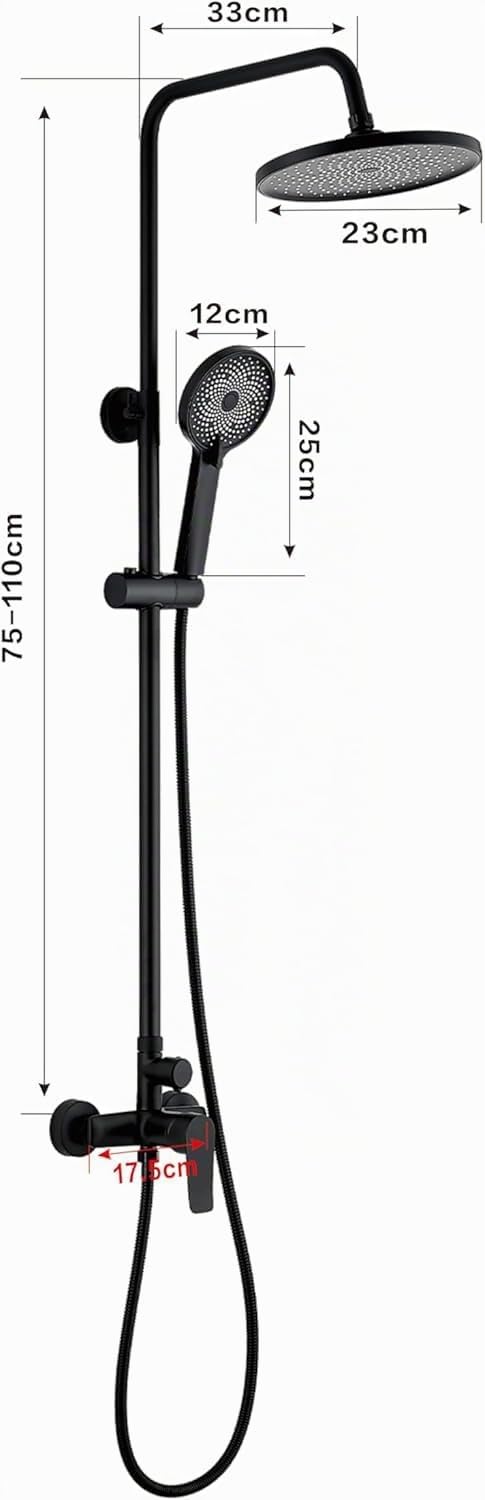 Columna de Ducha Mecánica STANEW con Cabezal Redondo y Manguito ABS de 3 Chorros, Columna de Ducha Para Baño, Negro (Mecánica)
