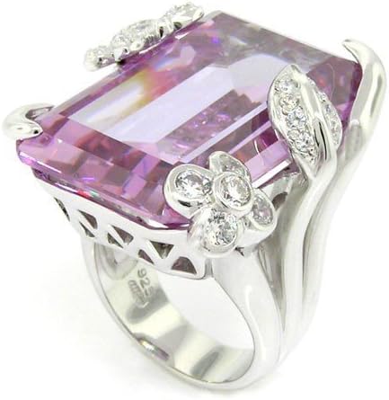Alljoy Flower/Butterfly Large Cocktail Ring -Lavender CZ & pav? .925 Sterling Silver