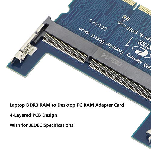 Image of Laptop DDR3 SO-DIMM to Desktop DIMM Memory RAM Adapter,Gelrhonr Desktop PC Memory Cards Converter,1.5v（Reverse） Blue