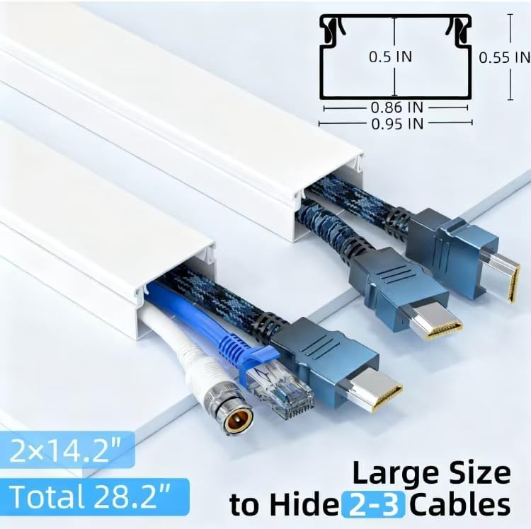Delamu 28.4in Cord Hider, Cord Covers for Wires on Wall, Paintable Cable Hider, Easy to Use Wire Covers for Cords, Wire Hiders for TV on Wall, Cable Cover Cable Management, W0.95in H0.55in thumbnail