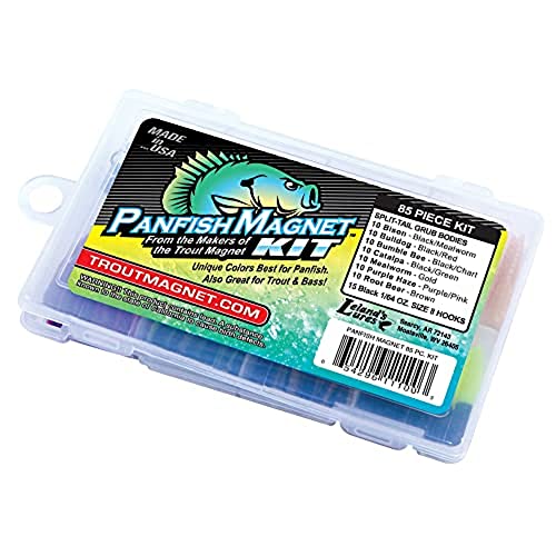 Trout Magnet 85 Piece Panfish Magnet Kit, With A Longer Shad Dart Hook, Includes 70 Split Tail Grub Bodies, 15 Black Size 8 Hooks, Catches All Types Of Fish #TOP5
