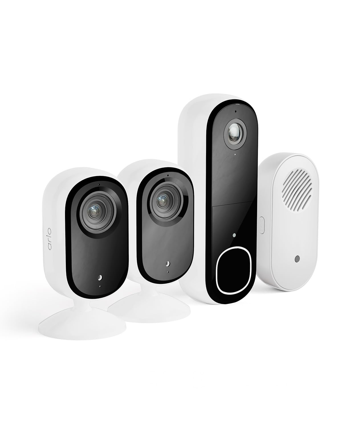 Arlo Kit de Seguridad para Apartamento (Camara Vigilancia Interior x2, Videoportero, Timbre), 2K, Sensor de Movimiento, Timbre Inalámbrico Impermeable, Visión Nocturna, Prueba Secure Incluida