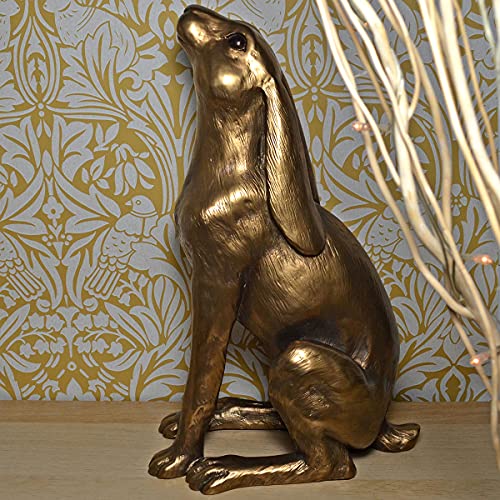 XL Cold Cast Bronze Sculpture of Moongazing Hare by Harriet Glen. 41cm tall