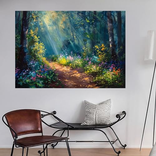 Oeuvre de peinture de paysage forestier WODJEM decoration murale salon 70x100cm - 2