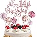 Cymeosh Decoración para Tarta de Oro Rosa, Decoración de Pastel Cumpleaños 14 años Niñas Niños, Happy Birthday Adornos Tartas Globos de Confeti para la Decoración de Fiesta 14 Cumpleaños