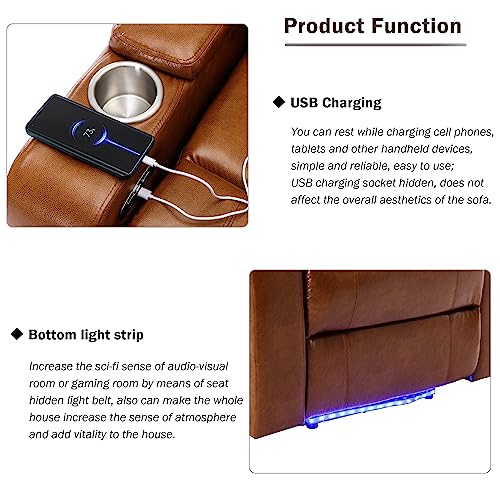 Electric Recliner Chair With Usb Ports,1 Cup Holders, 360 Swivel Tray Table, Cell Phone Stand & Hidden Arm Storage And Bluetooth Subwoofer Audio- Transform Your Room Into Home Theater(Light Brown) #TOP5