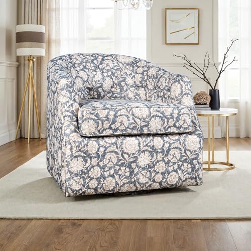 Sillón giratorio tapizado floral azul compacto miniatura 2