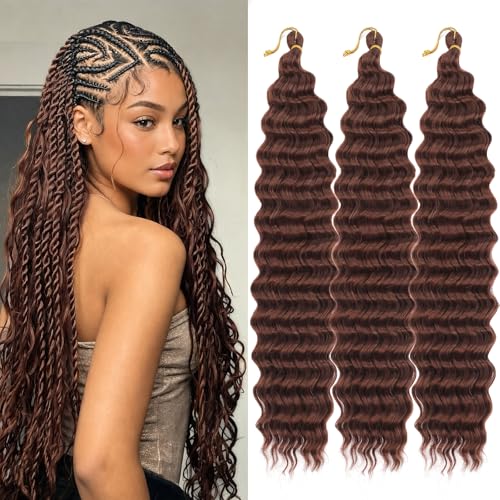 ZRQ Deep Wave Curly Braiding Hair 18 Inch 3Packs Boho Hair for Braiding #33