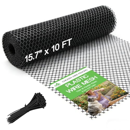 Tilvex 15.7 x 10 Plastic Mesh Fence Roll - Heavy Duty Chicken Wire Mesh Fence - Upgraded Thick Animal Barrier for Garden Balcony Railing Safety Net Poultry Netting with 20 Zip Ties Black