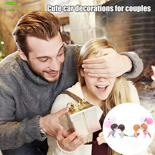 Image of SARTE Car Dashboard Toys - Adorable Couple Figurine with 1 Boy and 1 Girl Balloon, Perfect Car Decoration and Gift for Car Lovers, Includes 4 Resin Adhesive Stickers (Random Color)
