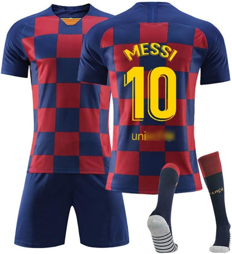 HS-JCWY01Futbol Club Barcelona# 10 Lionel Andrés Messi Football T-Shirt Men's And Women's Fans Jersey Short-Sleeved Stretch Breathable Training Suit,XS150~160CM