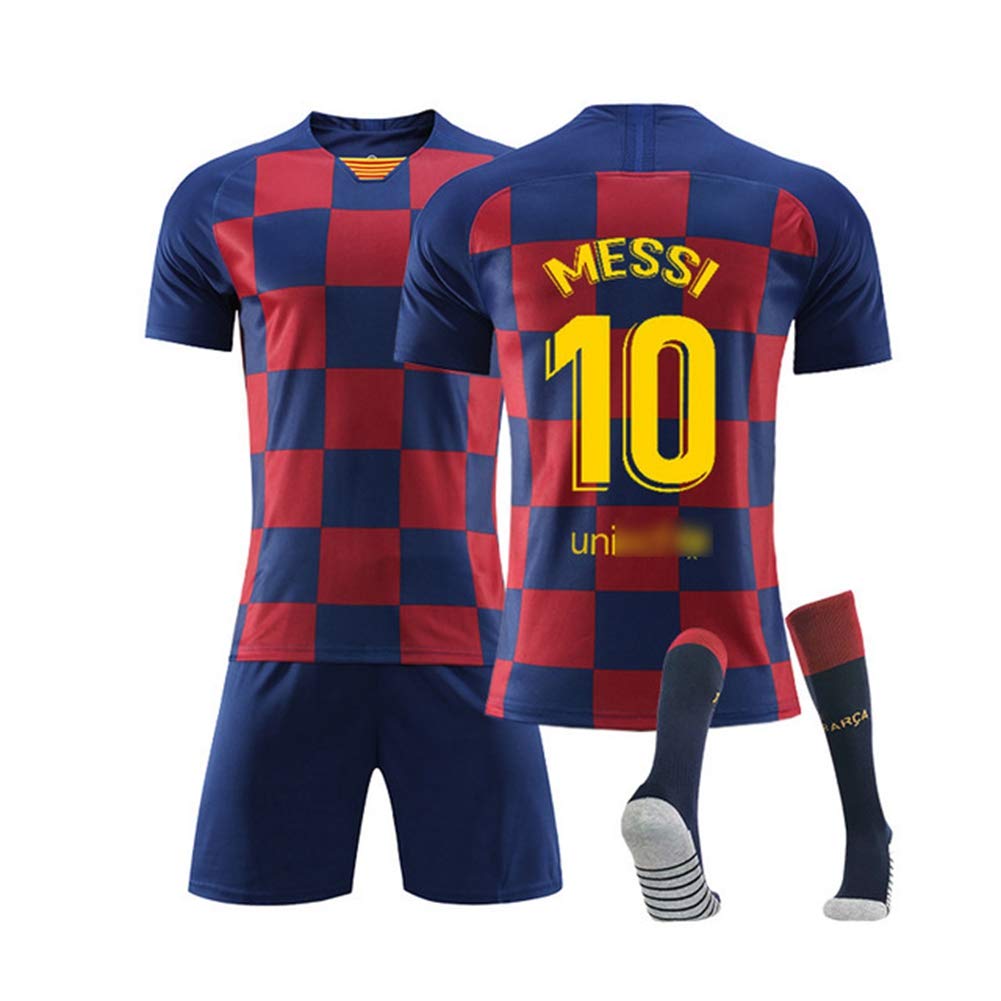 HS-JCWY01Futbol Club Barcelona# 10 Lionel Andrés Messi Football T-Shirt Men's And Women's Fans Jersey Short-Sleeved Stretch Breathable Training Suit,XS150~160CM