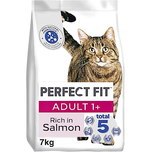 Perfect Fit Adult 1+ Complete Dry Cat Food for Adult Cats Aged 1+ Years, Rich in Salmon, 1 Bag (7 kg)