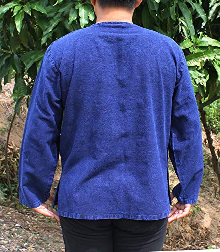 RaanPahMuang Traditional Thai Indigo Dyed Farmers Shirt Long Sleeve Open Collar3