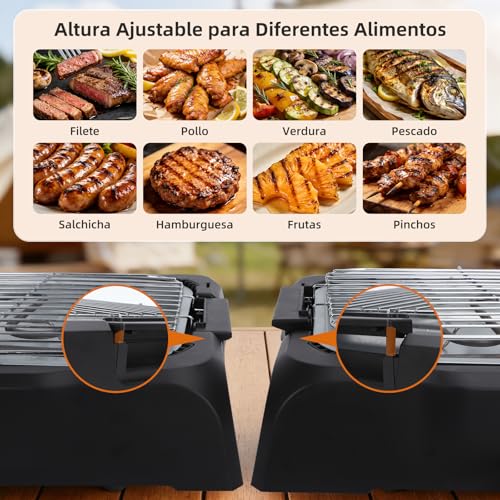 Miniatura 6 de Aigostar Barbacoa Electrica Portatil, 2000 W, Resitencia Extraíble, Parrilla Inoxidable Y Altura Ajustable A 2 Niveles, Indicador Luminoso, Bandeja Antigoteo, Superficie De Cocina: 36 X 21 Cm, Negro
