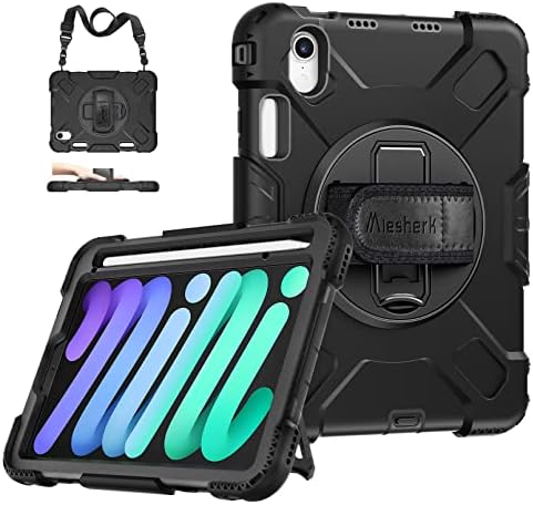 Case for iPad Mini 6 2021: Military Grade Shockproof Silicone Protective Cover for Kids iPad Mini 6th Generation 8.3 Inch with Stand – Handle – Shoulder Strap – Pencil Holder – Black
