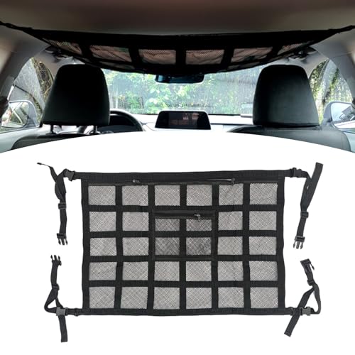 Slykew 1 sac de rangement en maille pour toit de voiture, 80 x 54,1 cm, charge renforcée pour éviter l'affaissement, sac de rangement réglable en maille double couche, filet de plafond pour longs