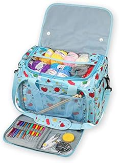 Coopay Knitting Bag Accessories Organiser, Large Yarn Storage Bag, Craft Tote with Plenty Space and Compartments, for Knitting Crochet Project, Water Tight Wool Holder Pockets - Sheep