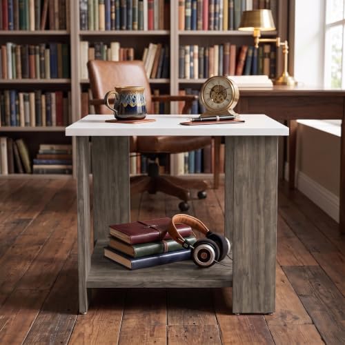 Image of Echo 2-Tier Center Table & Side Table - Modern Dual-Tone Coffee Table for Living Room & Bedroom | Premium Engineered Wood, Frosty White & Dark Oak (47 x 40 x 42 cm)