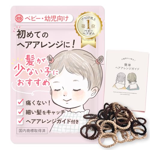 wippyperro｜髪の少ない子専用 ヘアゴム ｜ヘアアレンジガイド付｜ 子供 ヘアゴム 女の子 髪ゴム ベビー 赤ちゃん 可愛い 痛くない 絡まない 保育園 (ナチュラルぶらうん, ぎざぎざヘアゴム単体)の商品画像（Amazon）