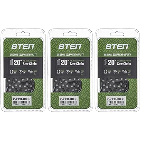 8TEN Full Chisel Skip Tooth Chainsaw Chain 20 Inch .050 3/8 72DL for Husqvarna 455 Rancher Stihl MS 270 Poulan (3 Pack) Cover