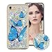 Produktbild Flüssig Hülle für iPhone SE/5S/5, Obesky Bling Glitzer Treibsand Handyhülle Transparent Weiche TPU Silikon Schutzhülle mit Blau Schmetterling Muster Kreativ für Apple iPhone 5/5S/SE