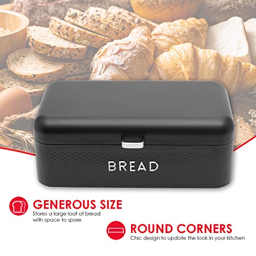 Home Basics Bread Box For Kitchen Counter Dry Food Storage Container, Bread Bin, Store Bread Loaf, Dinner Rolls, Pastries, Baked Goods & More, Home Kitchen Decor (Soho Black) #TOP1