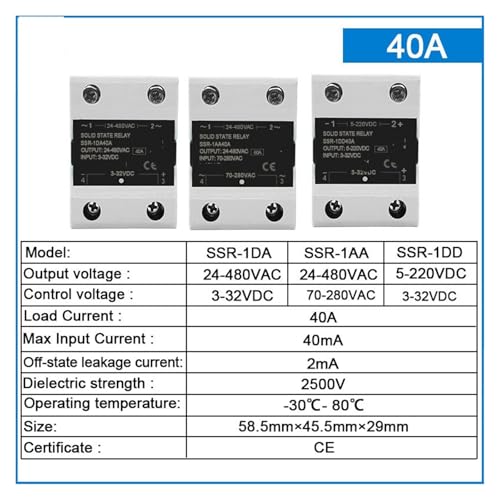 Relais à semi-conducteurs 40A monophasé de commande DC à AC pour automatisme