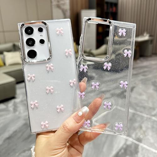 Coque Samsung S26 Ultra paillette violette avec noeud papillon 3D