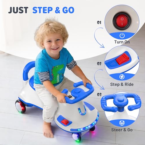 Electric Wiggle Car for Kids, Anti-Rollover Ride On Car 12V Rechargeable Battery, Music, Flashing Wheels, Birthday Gift Ride on Toys for Kids 4-8, Carros Eléctricos para Niños — view 6