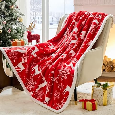 NORD ECO Christmas Throw Blanket, Winter Holiday Sherpa Fleece Blanket, Premium Warm Cozy Christmas Blankets and Throws, Christmas Decorations for Bedroom, Gifts for Women, 50" X 60", ReindeerStars Cover