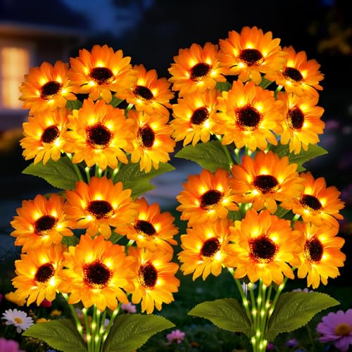 Solar Sunflower Lights 4 Pack with 24 Sunflower Solar Lights Outdoor Garden Decor Birthday Gift for Mom Women Grandma,Waterproof Solar Flower Garden Stake Lights for Yard Landscape Patio Lawn Pathway by YJFWAL - Used condition - US$29.00