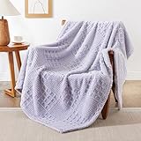 EXQ Home Fleece Throw Blanket for Couch or Bed - 3D Waffle Patchwork Pattern Jacquard Decorative Blankets - Cozy Soft Lightweight Fuzzy Flannel Blanket Suitable for All Seasons(50'×60',Light Purple)