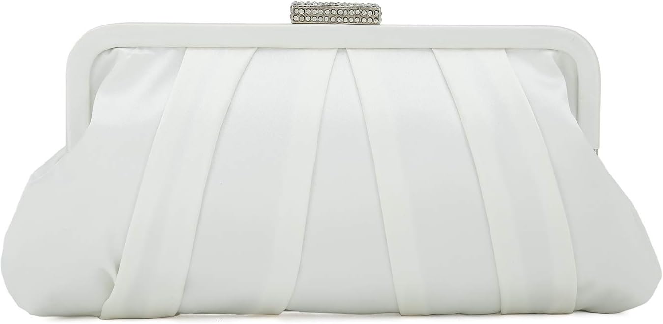 CHARMING TAILOR Classic Pleated Satin Clutch Bag Diamante Embellished Formal Handbag for Wedding/Prom/Black-Tie Events