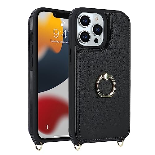 Lipvina for iPhone 13 Pro Max/iPhone 12 Pro Max Case with Card Holder for Women,Crossbody Strap Lanyard,Credit Card Holder,Ring Stand,Snap Clasp,Cute Wallet Case 6.7 inch (Black) by Lipvina - Image 8