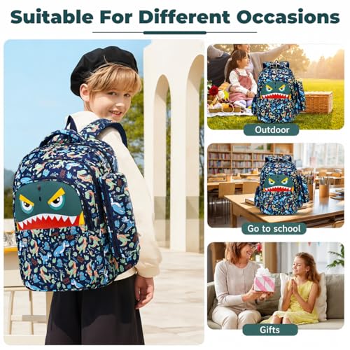 Image of PALAY Trolley School Bag Multi-colored Cartoon Dino Wheeled Bookbag with Pencil Bag Outdoor Waterproof 2-Wheel Backpack Multi-Compartments Polyester School Bag with Wheels