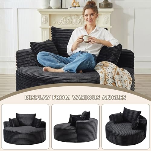 Sillón redondo plegable peluche Negro miniatura 7