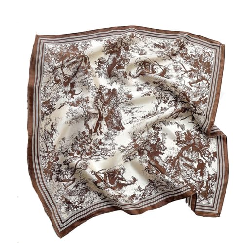 Yurosiay Écharpe en Soie de Mûrier Naturelle pour Femme - Mode Imprimée - Carré - Élégant - Doux - 53 × 53 cm - Bleu Marine