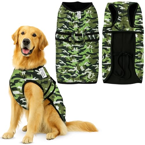 Image of Dog Jacket for Winter (Army Print, 28 Inch) | Camouflage Design, Waterproof & Windproof Polyster Coat with Fleece, Adjustable Velcro Closure, Warm Vest for Cold Weather