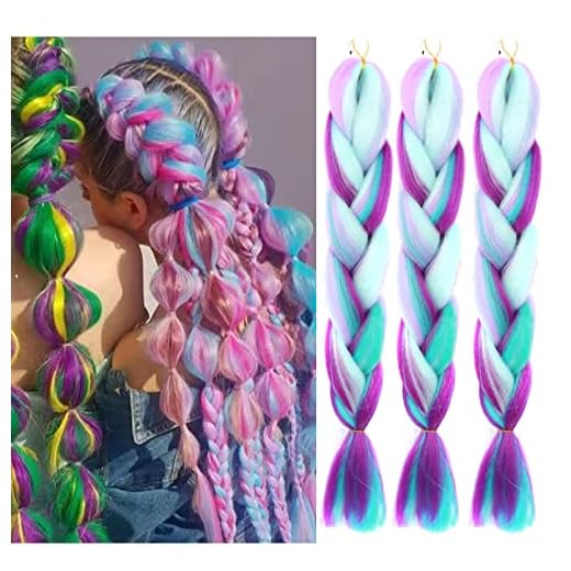 Jumbo Braiding Hair Fiber Mix Four Silky Colorful Twist Braiding Hair Rainbow Colors Extensions Kanekalon Synthetic Hair Blue-Light Purple-Pink Synthetic Fiber Soft Healthy (24 Inch 3pcs)