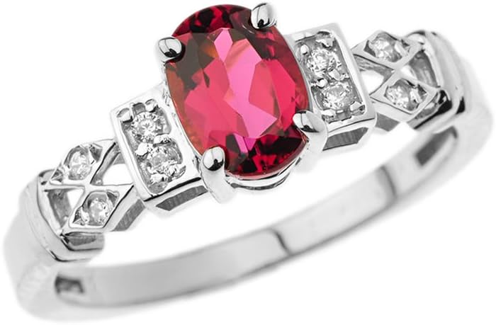 Exquisite 10k White Gold Diamond with Solitaire Pink Tourmaline Engagement/Promise Ring