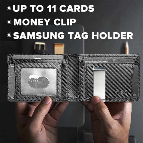 furid Mens Wallet for Samsung Galaxy SmartTag2: Slim Minimalist Wallet Compatible with Samsung Tracker Tag - RFID Blocking Bifold Leather Wallet with Money Clip4