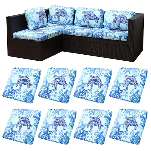 Image of 8Pcs Stretch Patio Cushion Covers,Outdoor Couch Covers Replacement,Outdoor Couch & Sofa Slipcovers,for Patio Furniture Cushion Covers,Washable Reusable Furniture Protector (Sea Turtle,Cover Only)