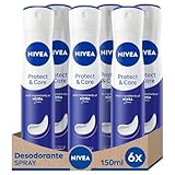 NIVEA Protect & Care Spray Desodorante 6 x 150 ml, desodorante antitranspirante sin alcohol etílico, desodorante perfumado y no irritante para una protección eficaz